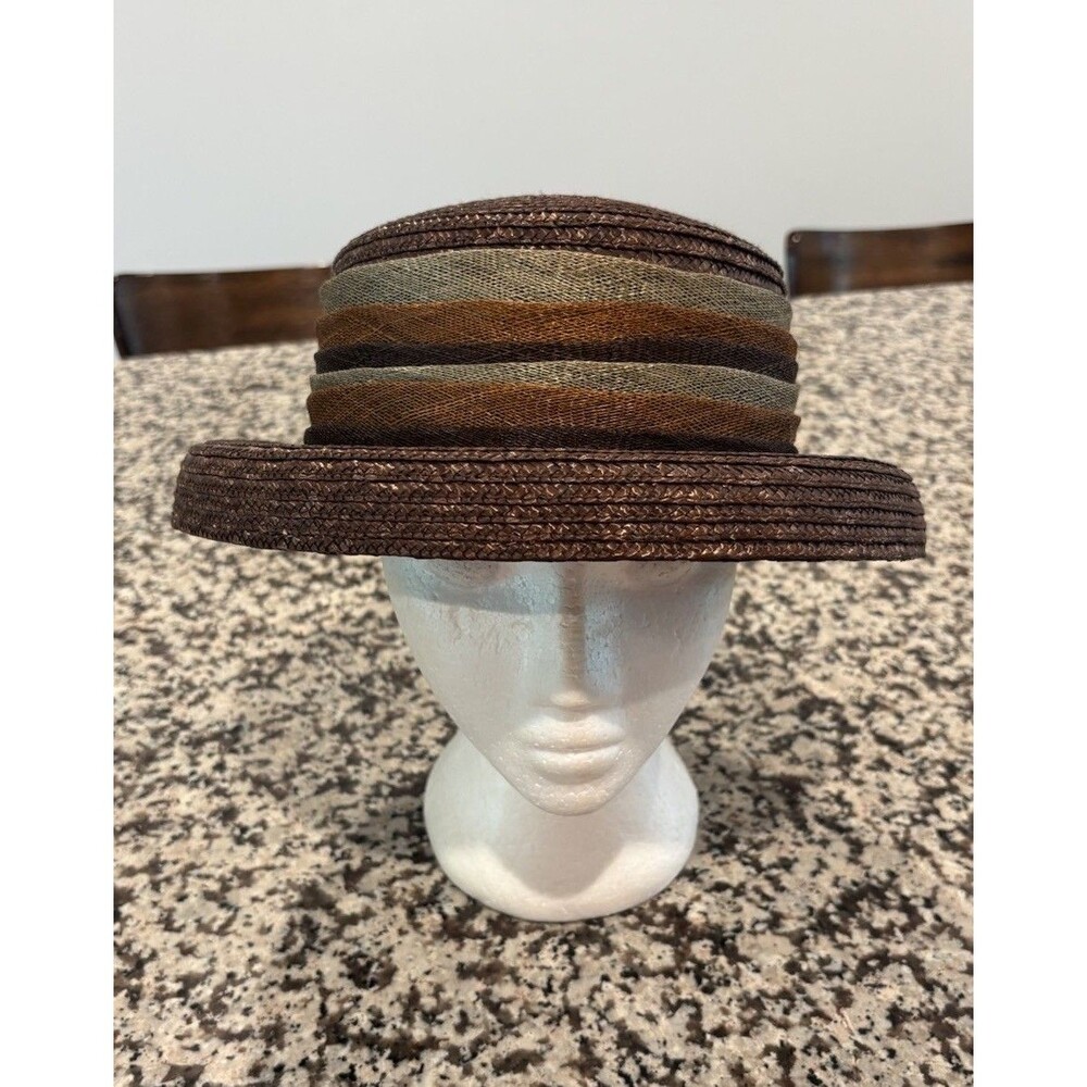 Accessorize Women’s Vintage Fedora Straw Hat Round Edges Shades Of Brown & Olive